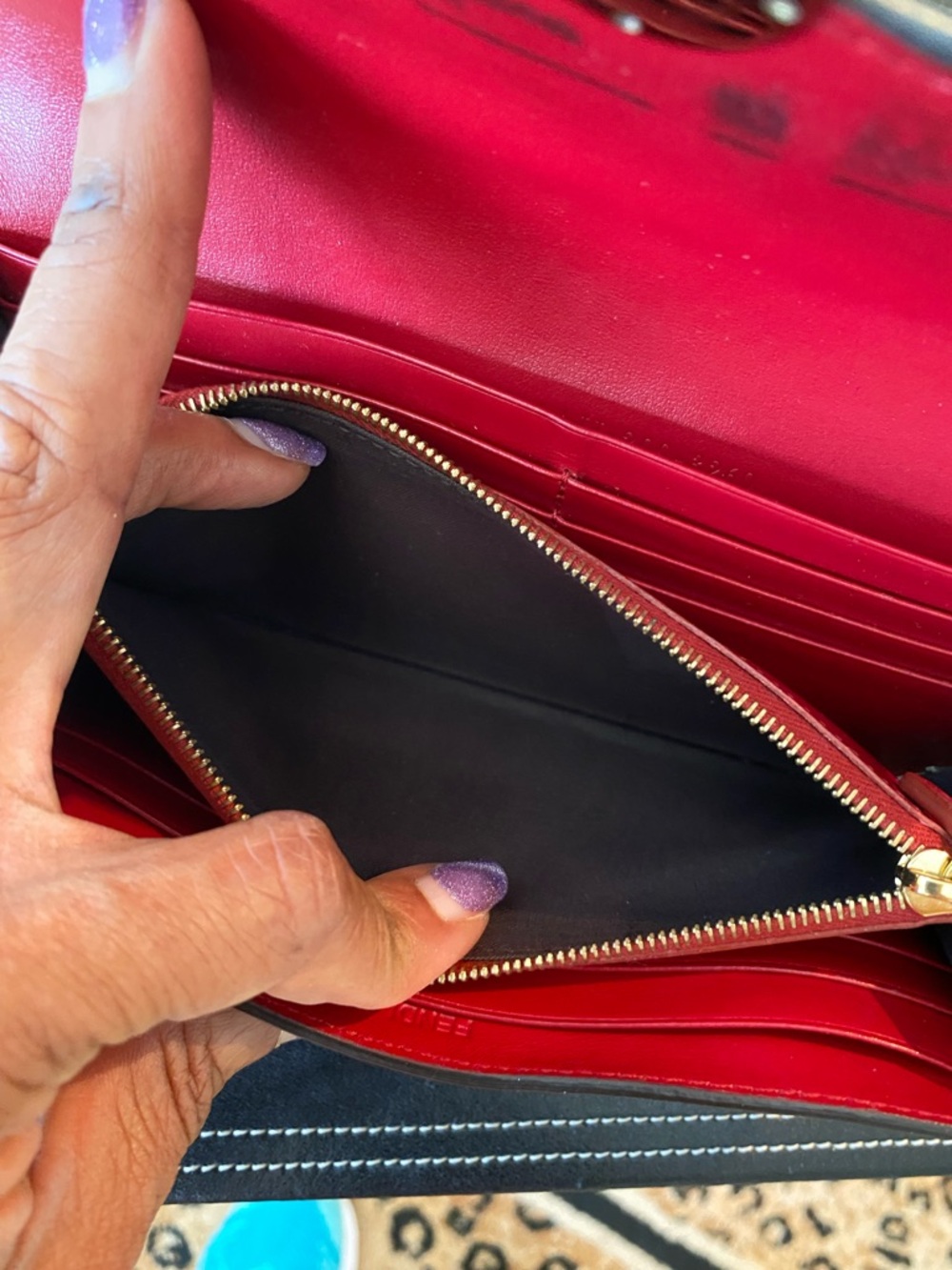 Fendi Red & Brown FF Logo Continental Envelope Zucca Monogram Wallet w/ Chain - Picture 6 of 14